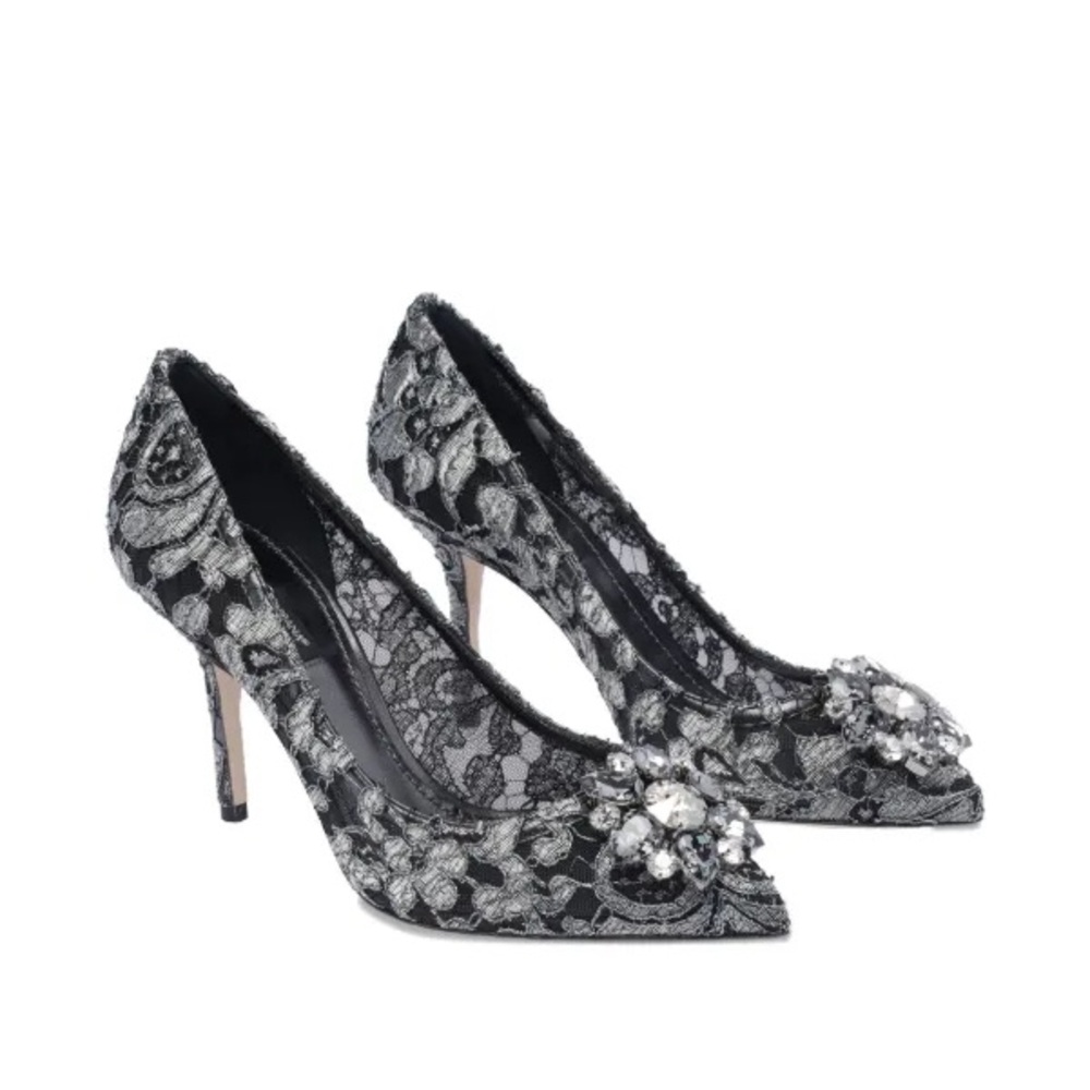 Dolce & Gabbana Black and Silver Lace Heels